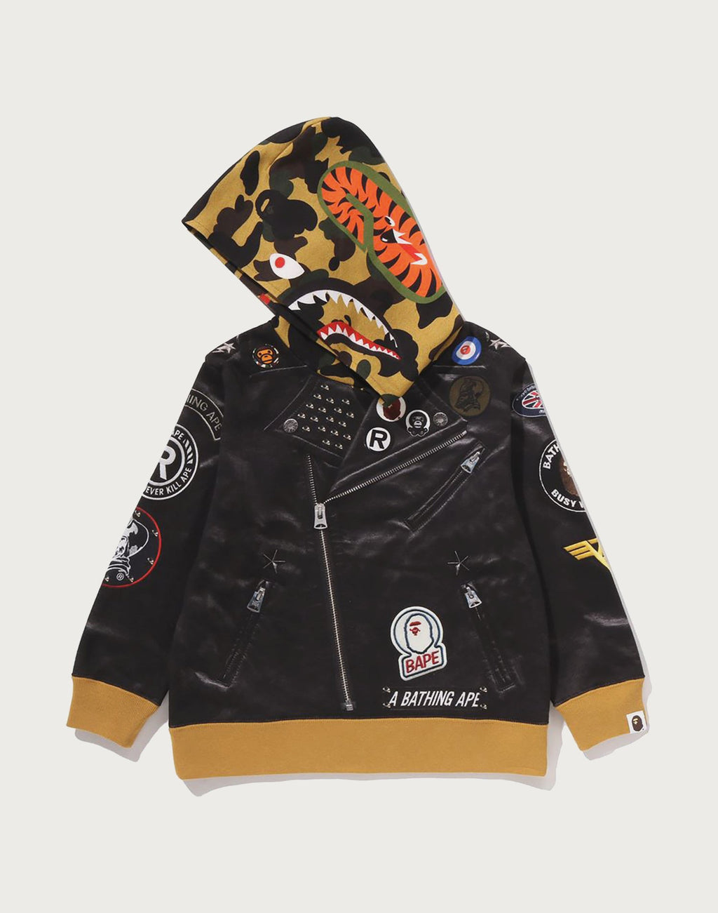 LEATHER JACKET PRINT SHARK PULLOVER HOODIE KIDS