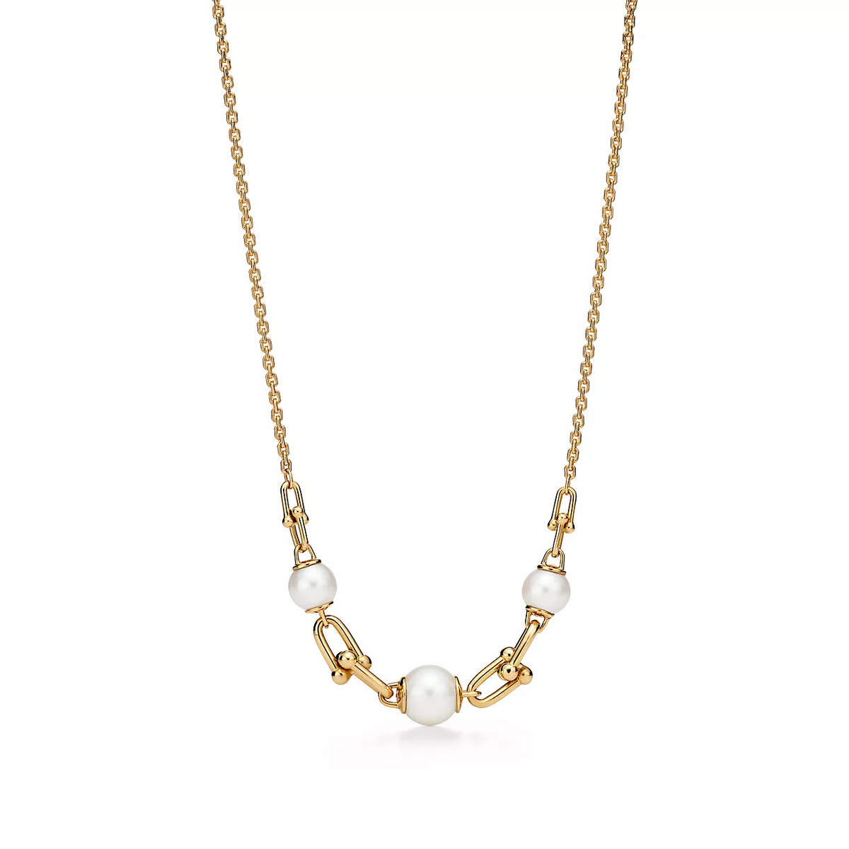 TIFFANY LINK NECKLACE GOLD WITH FRESHWATER PEARLS