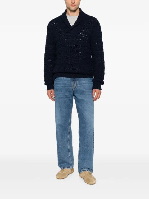 Canali cable-knit shawl-collar sweater