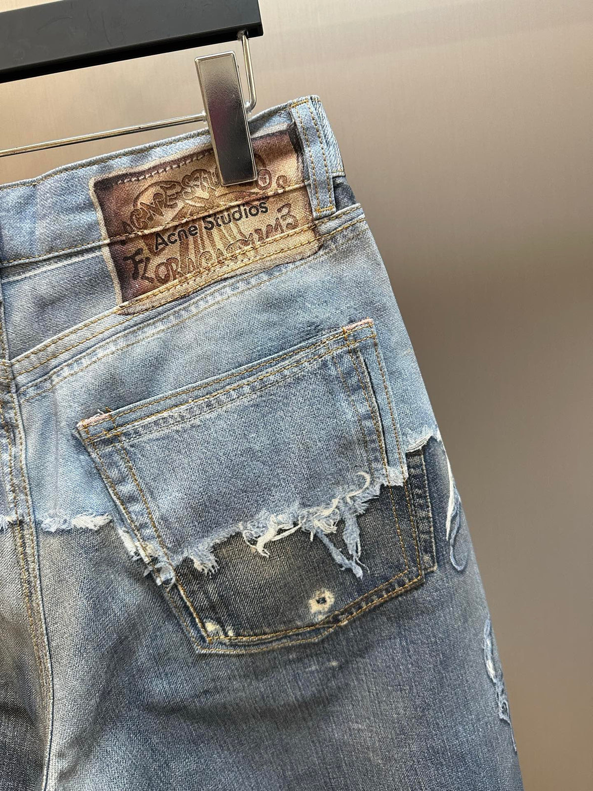 Acne Studios Heavy Distressed Frayed Edge Wide‑Leg Jeans