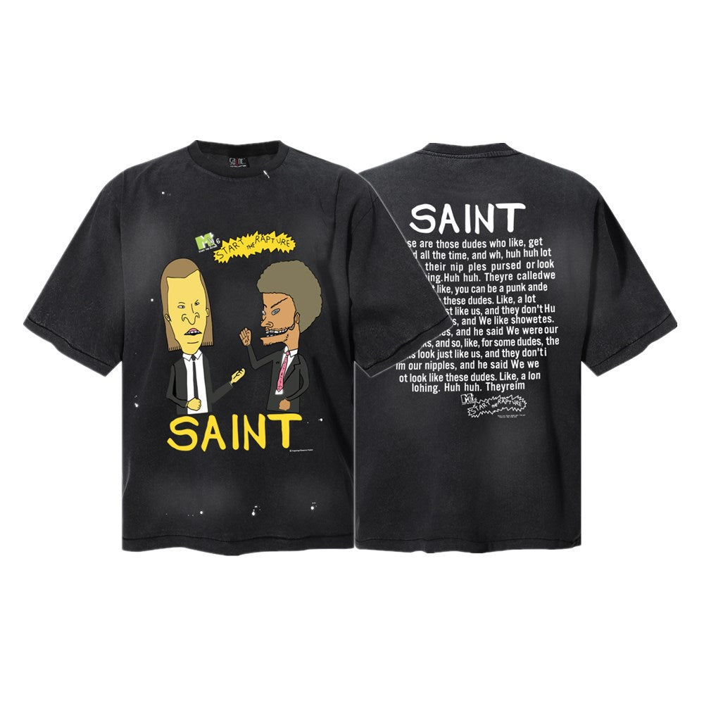 Saint Michael Vintage Washed Graphic Print Loose Streetwear T-Shirt