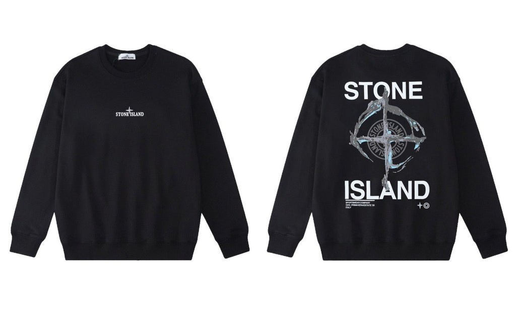 Stone Island Compass Print Crewneck Sweatshirt Men Autumn Pullover