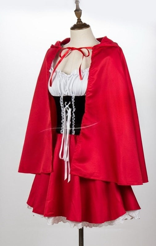 Halloween Women Little Red Riding Hood Cosplay Fairy Tale Party Dress
