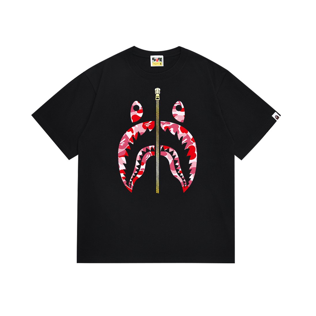 BAPE Shark Zip Graphic T-Shirt - Red/Pink Camo