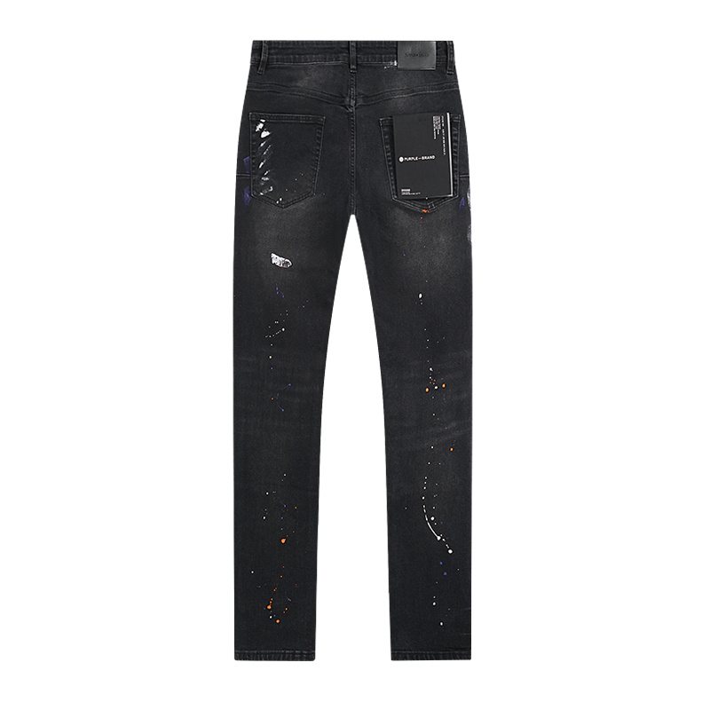 Purple Brand Black Distressed Paint-Splatter Jeans