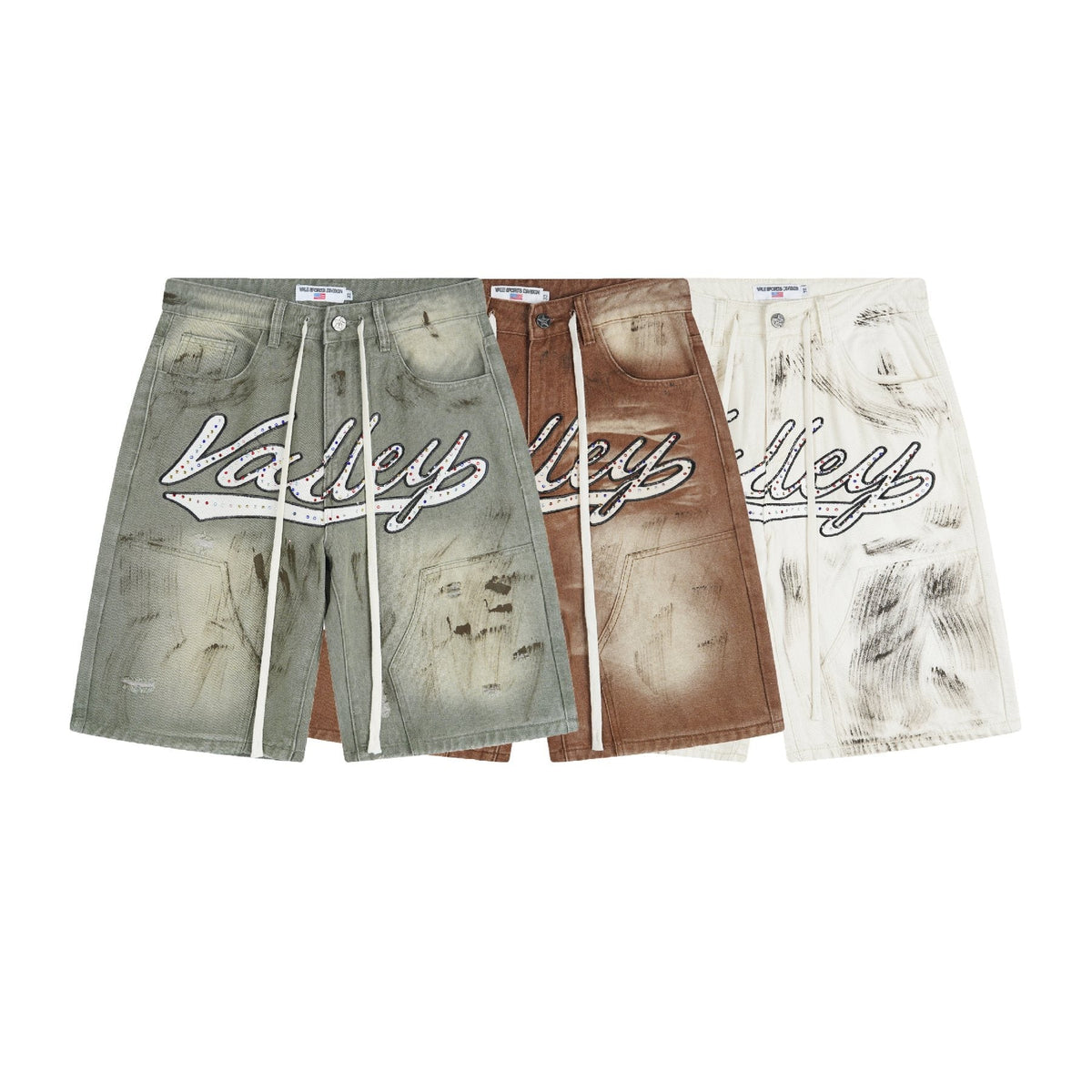 VALLEY Skittles Rhinestone Denim Shorts