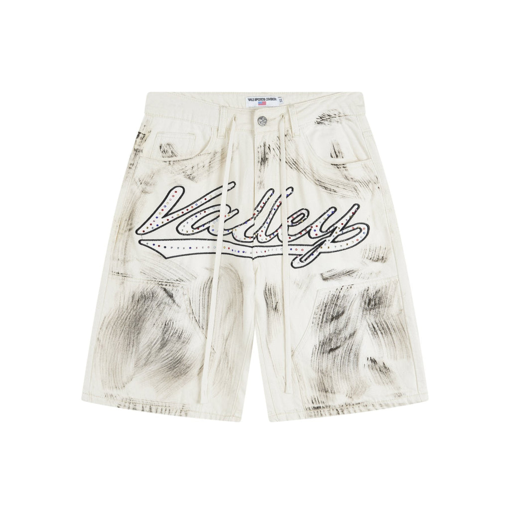 VALLEY Skittles Rhinestone Denim Shorts