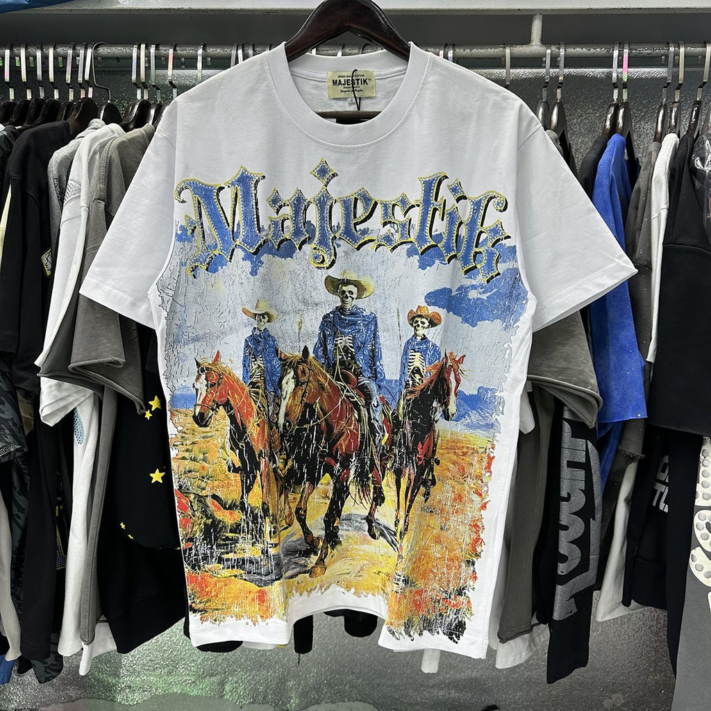 MAJESTIK Western Horse Skeleton Graphic T-Shirt