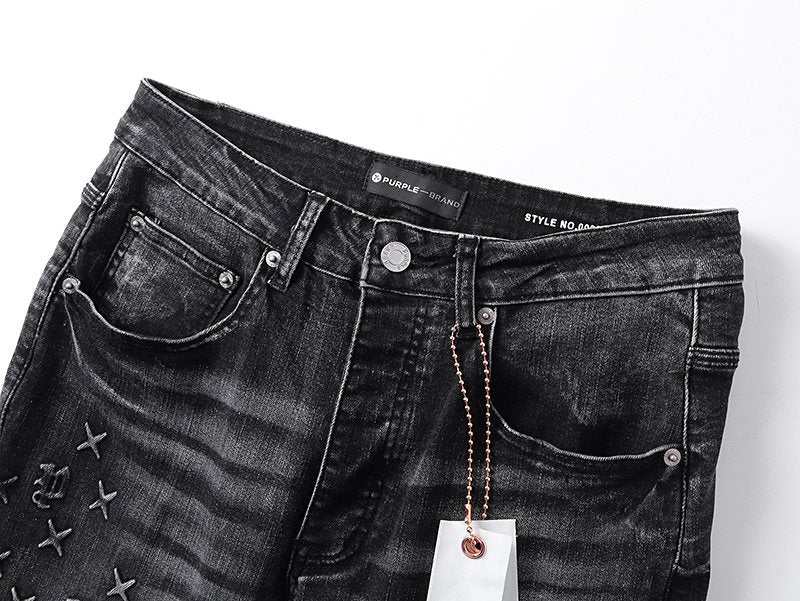 Purple Brand Washed Black Embroidered Jeans