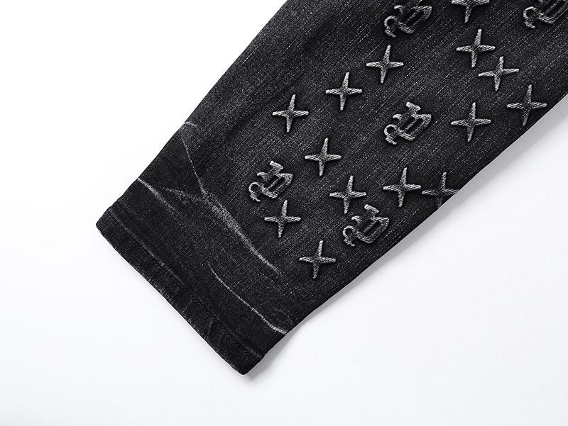 Purple Brand Washed Black Embroidered Jeans