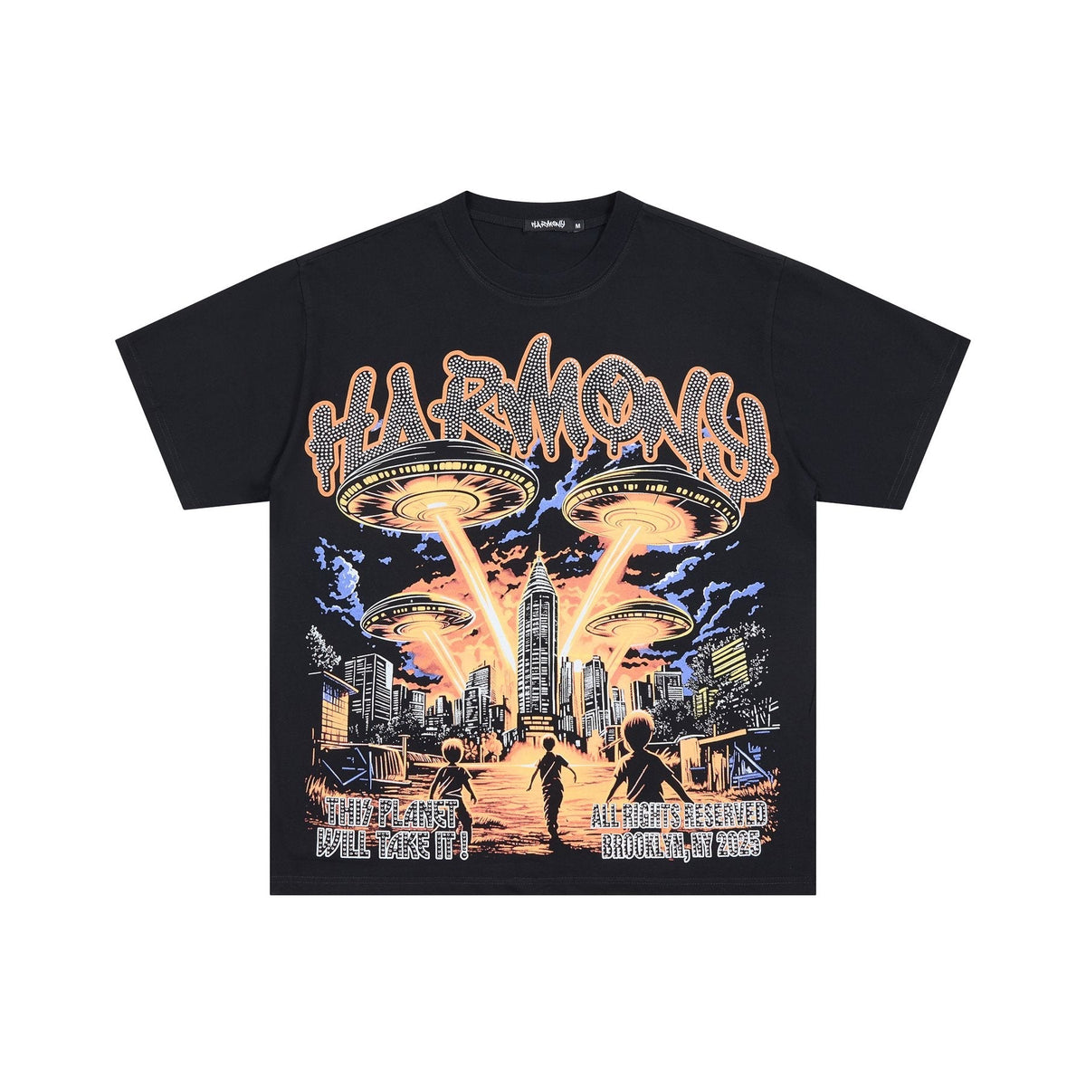 HARMONY UFO City Rhinestone Graphic T-Shirt