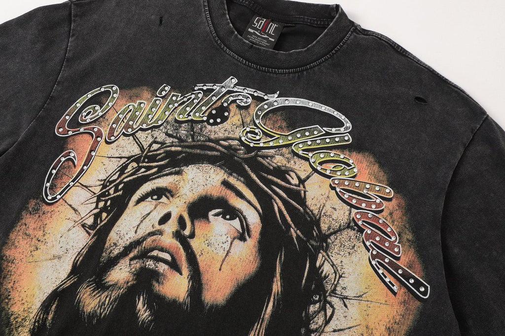 SAINT Jesus Graphic Washed Black T-Shirt