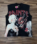 SAINT Washed Black Rhinestone Rock Graphic Sleeveless T-Shirt