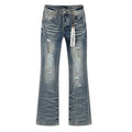Purple Brand Rhinestone Distressed Flared Jeans