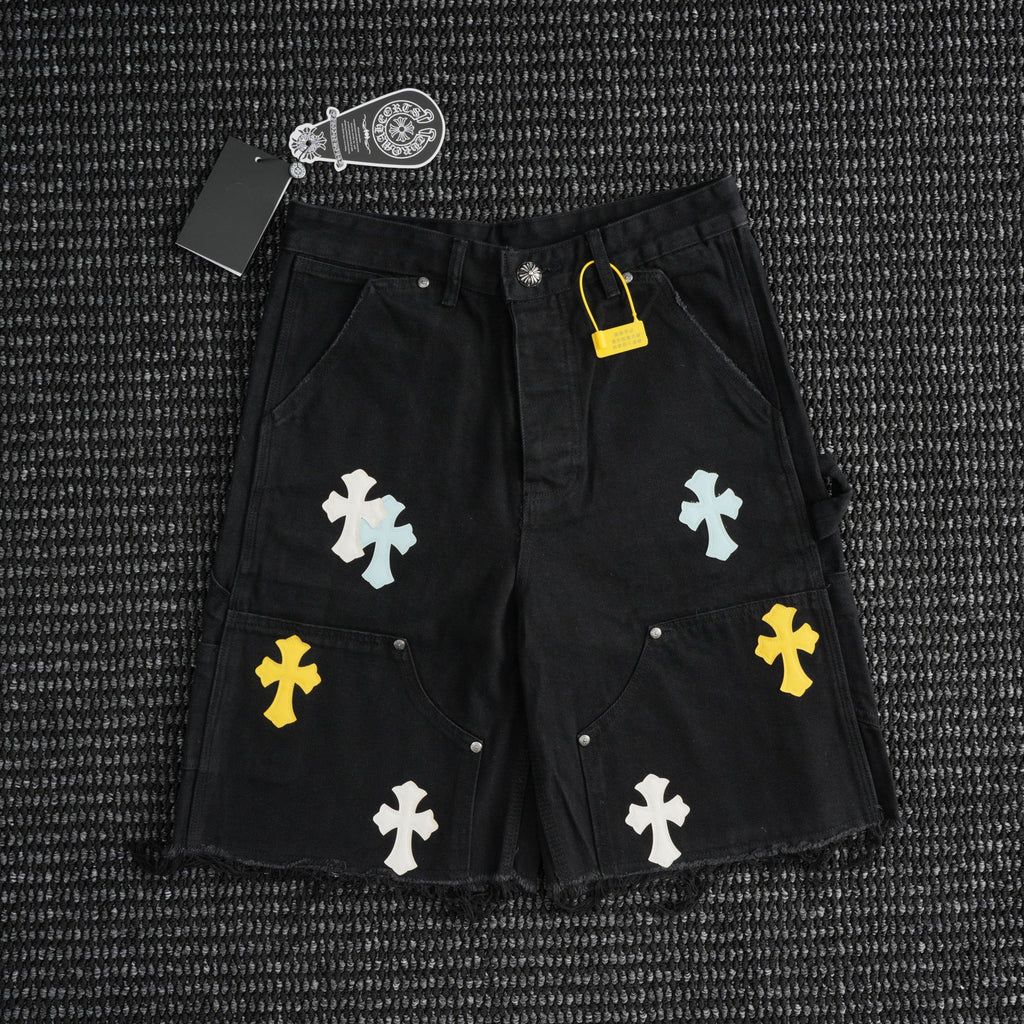 Chrome Hearts Cross Applique Black Denim Shorts
