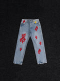 Chrome Hearts Light Blue Cross Patch Jeans