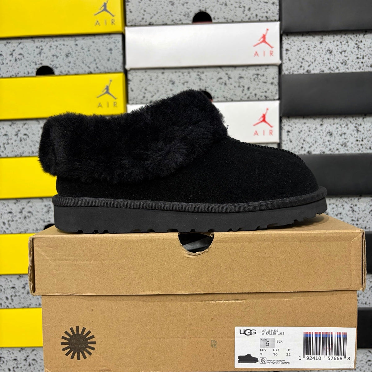 UGG Kallen Lace Slipper – Women’s Platform Suede Clog with Shearling Cuff in Black