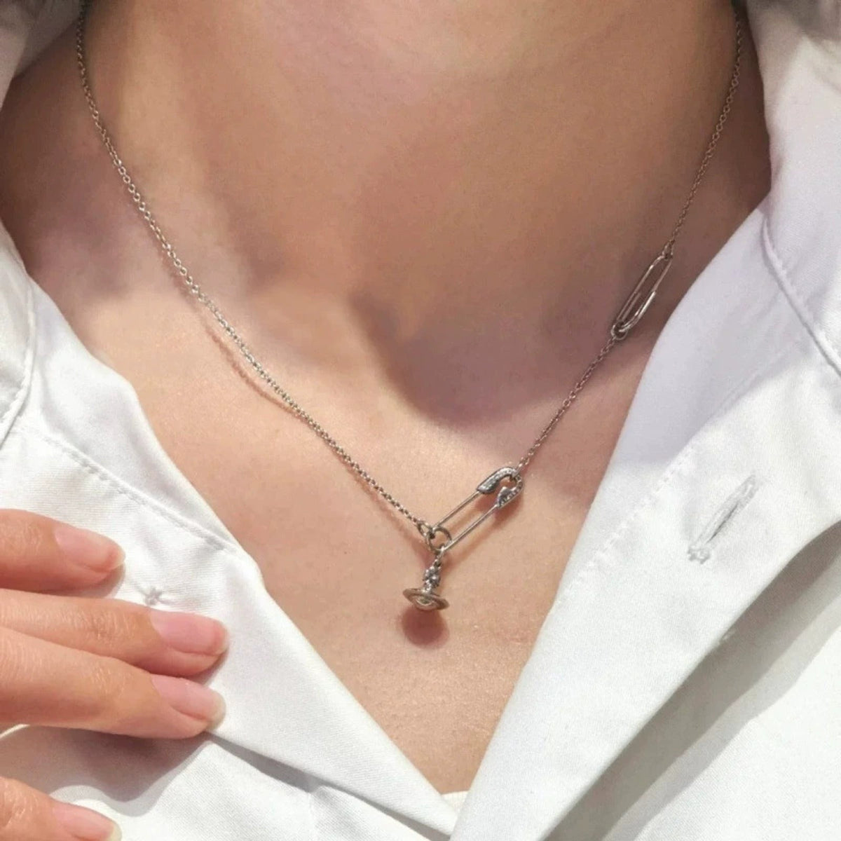 Vivienne Westwood Style 3D Orb Safety Pin Necklace