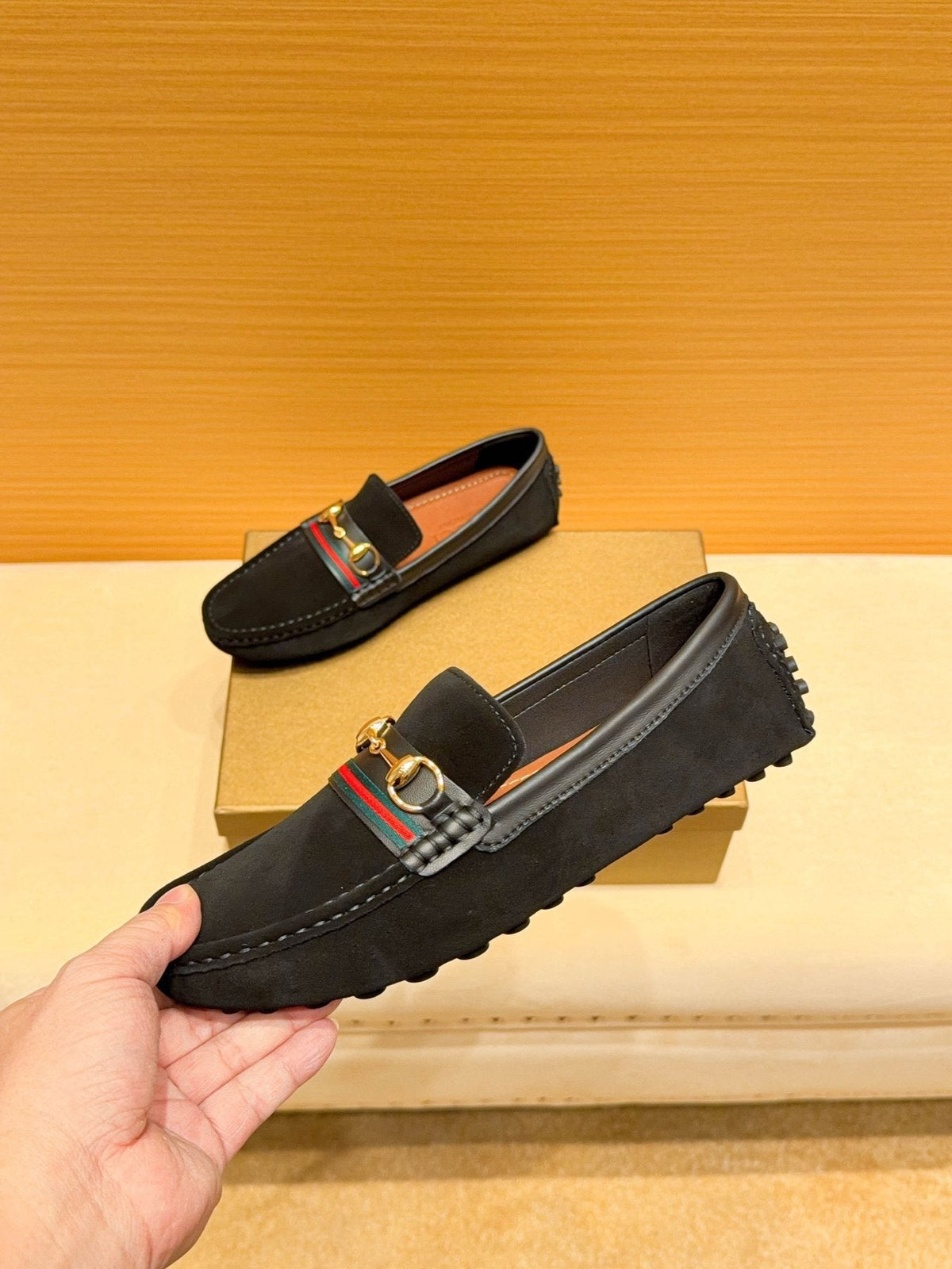 Men's Black Web Stripe Bit Loafers