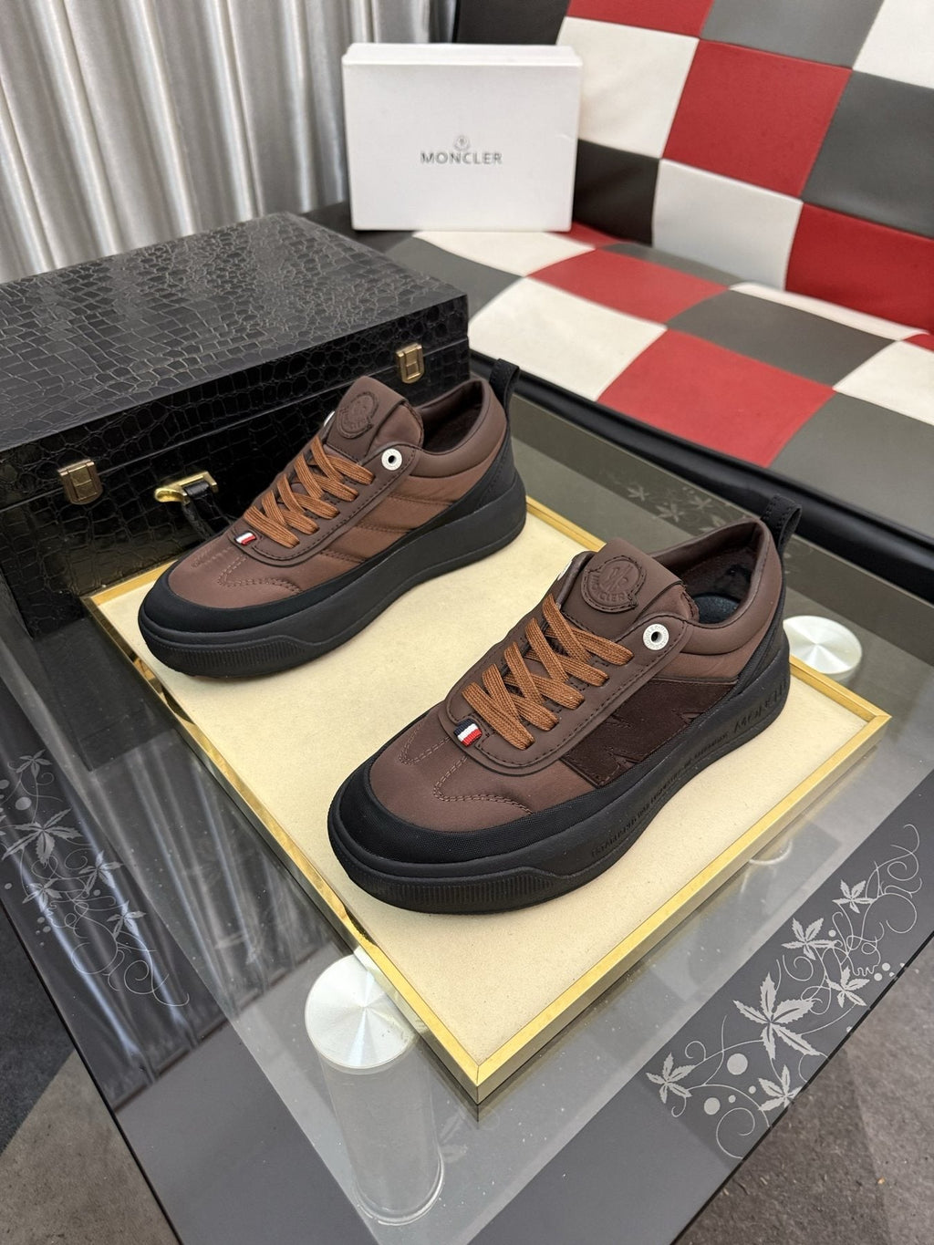 Moncler Men's Dark Brown and Black Low-Top Sneakers