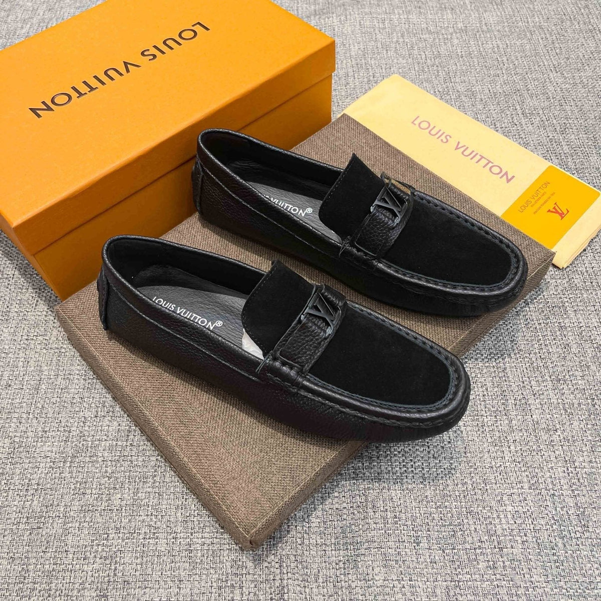 Louis Vuitton Black Textured Strap Loafers