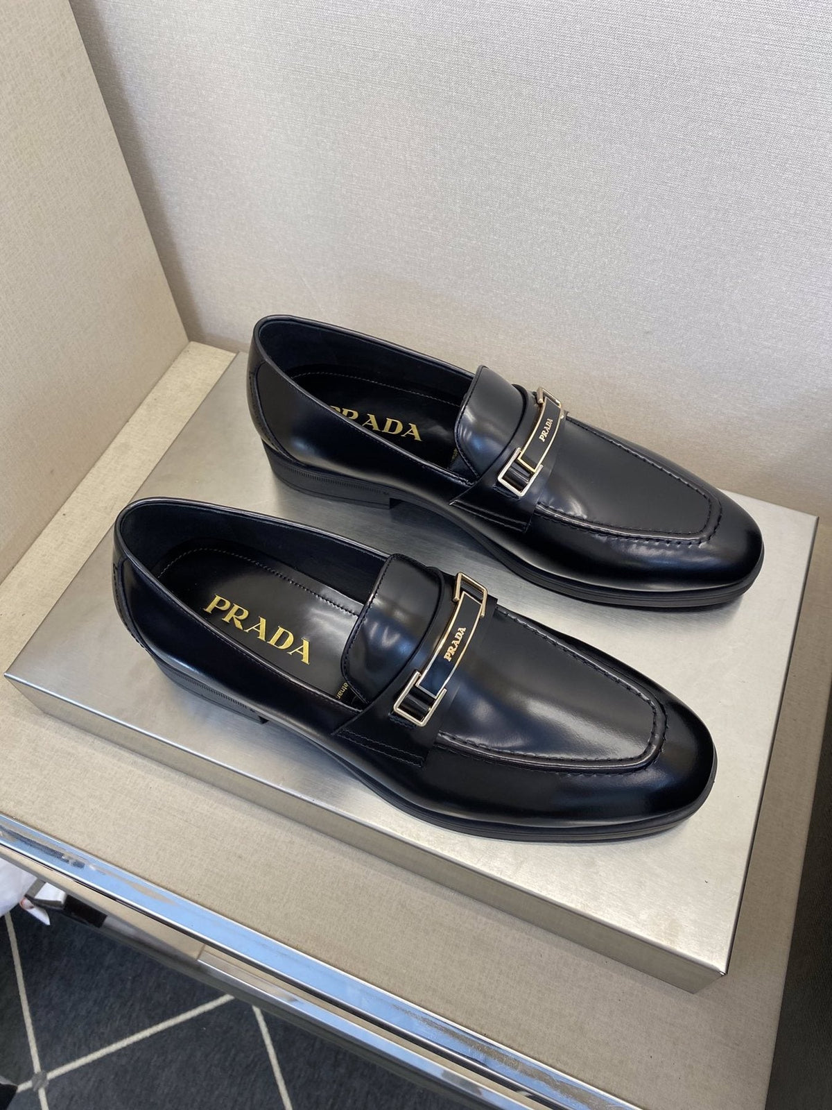 Prada Black Buckle Loafers