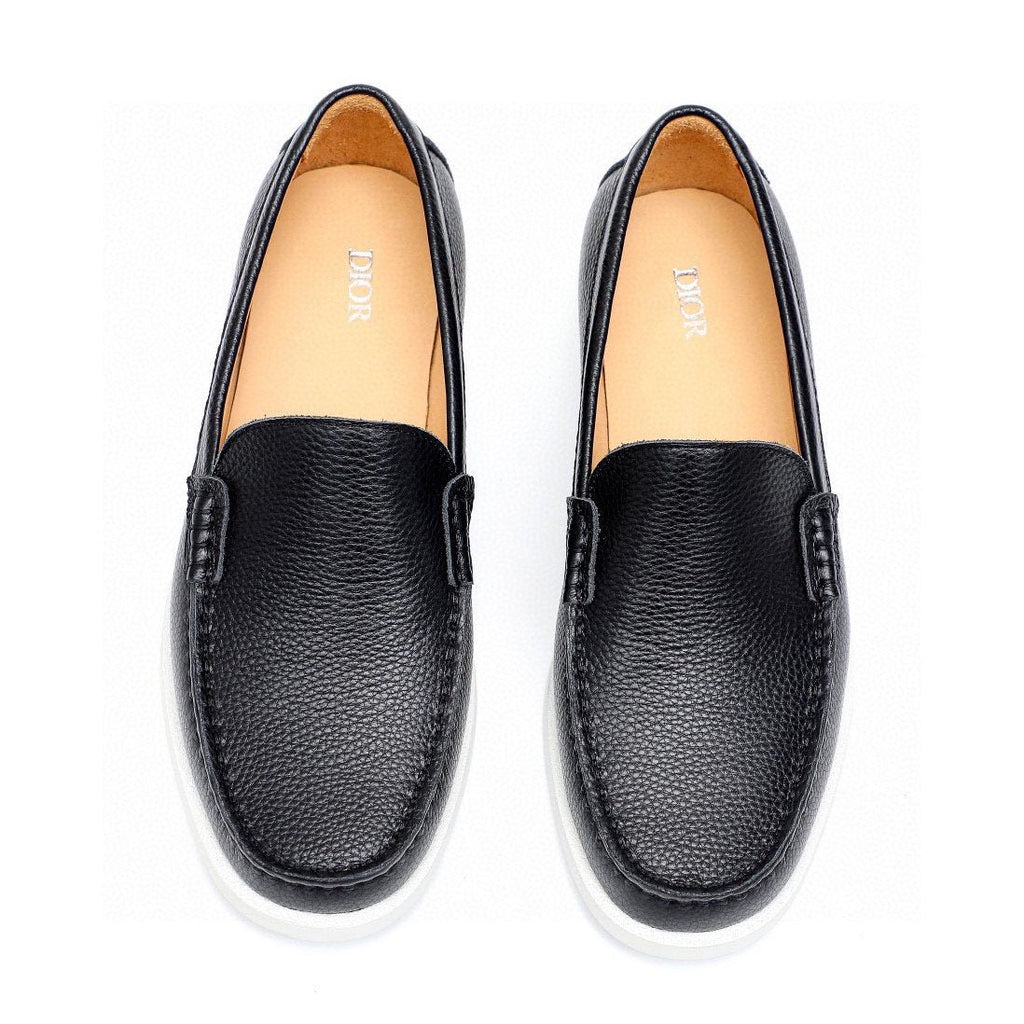 Dior Black Textured Leather Slip-On Loafers