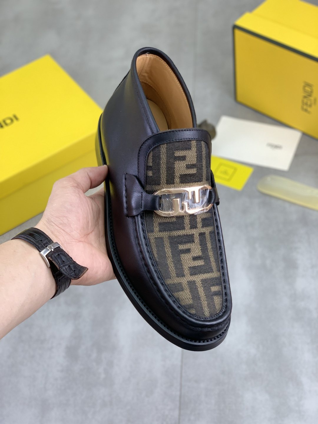 Fendi Men's Black Monogram Vamp Ankle Boots