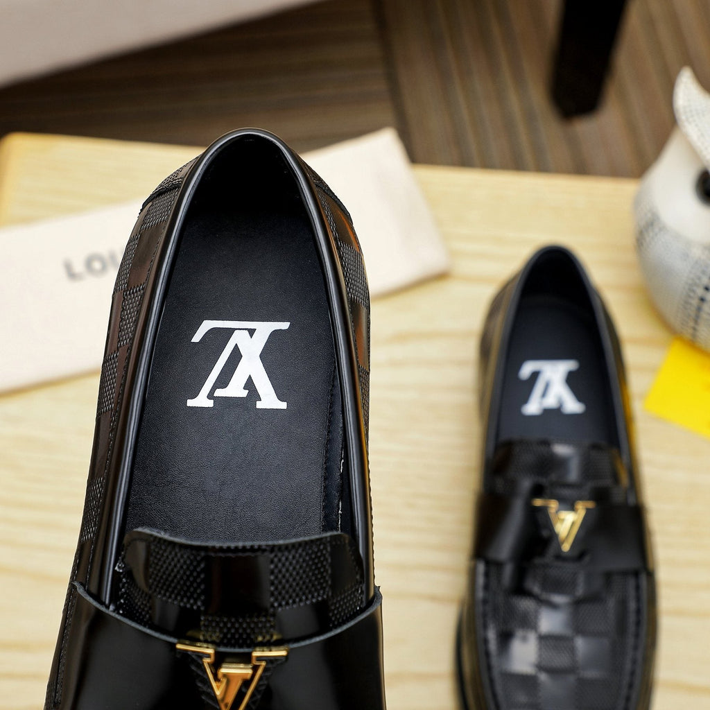 Louis Vuitton Men's Black Woven Leather Loafers