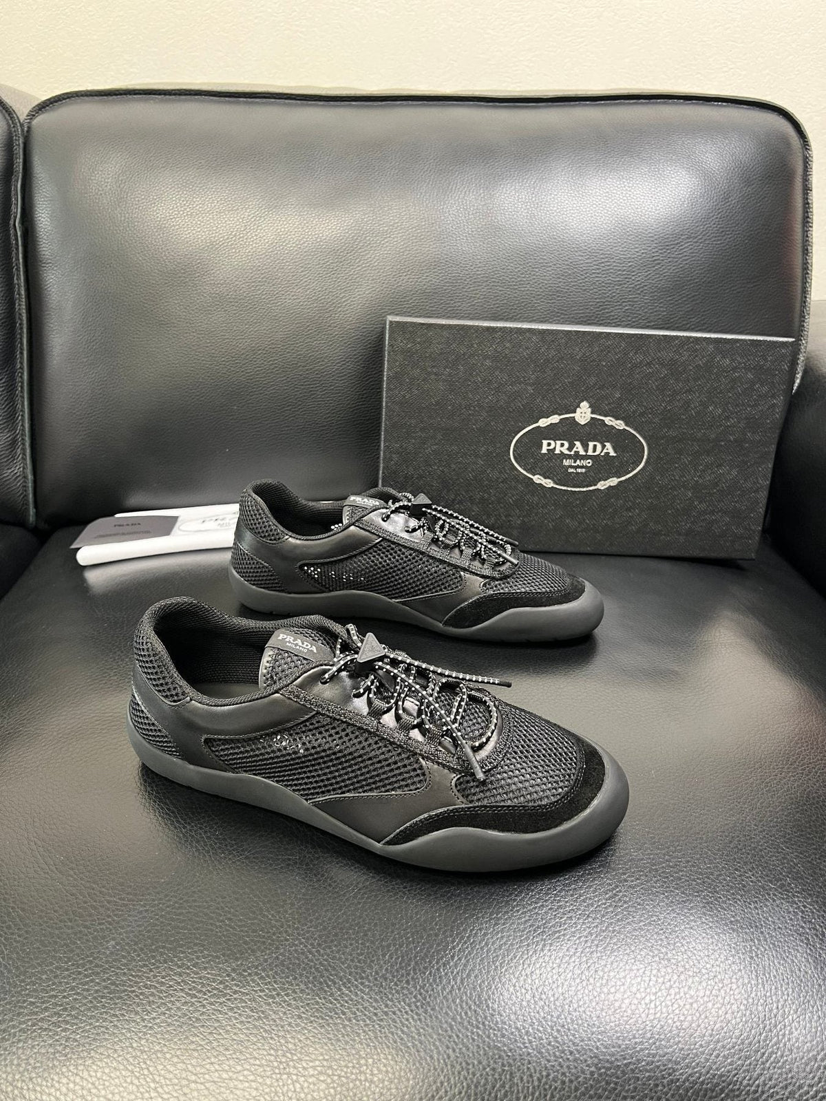 Prada Men's Black and Charcoal Gray Sneakers