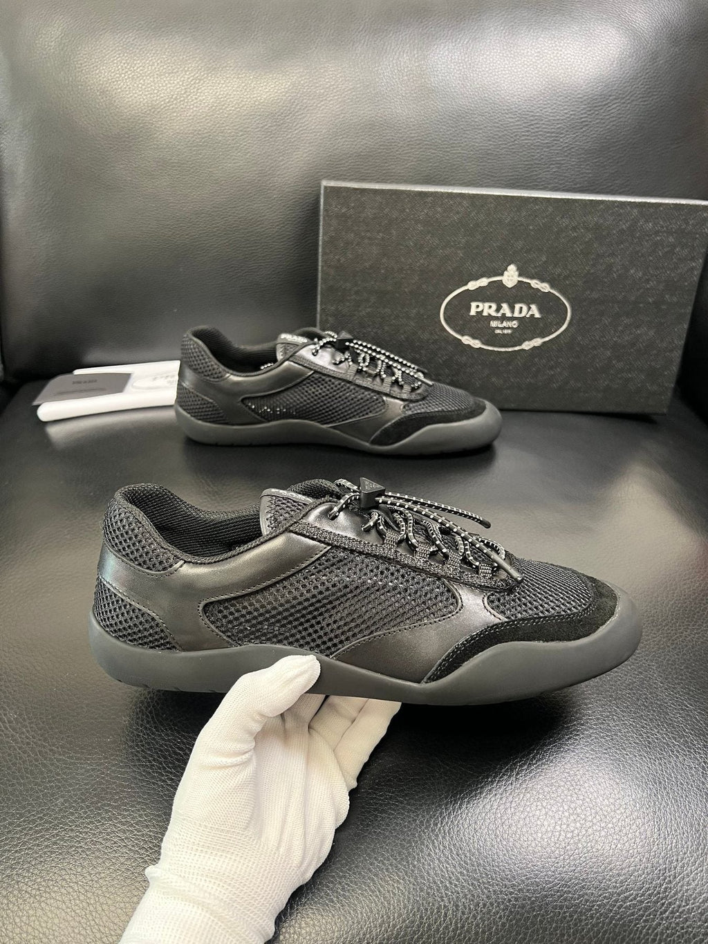 Prada Men's Black and Charcoal Gray Sneakers