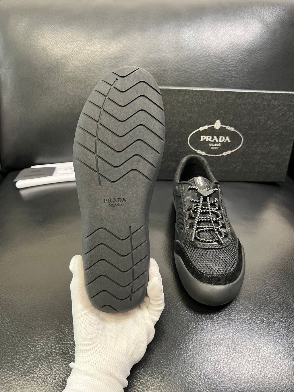 Prada Men's Black and Charcoal Gray Sneakers