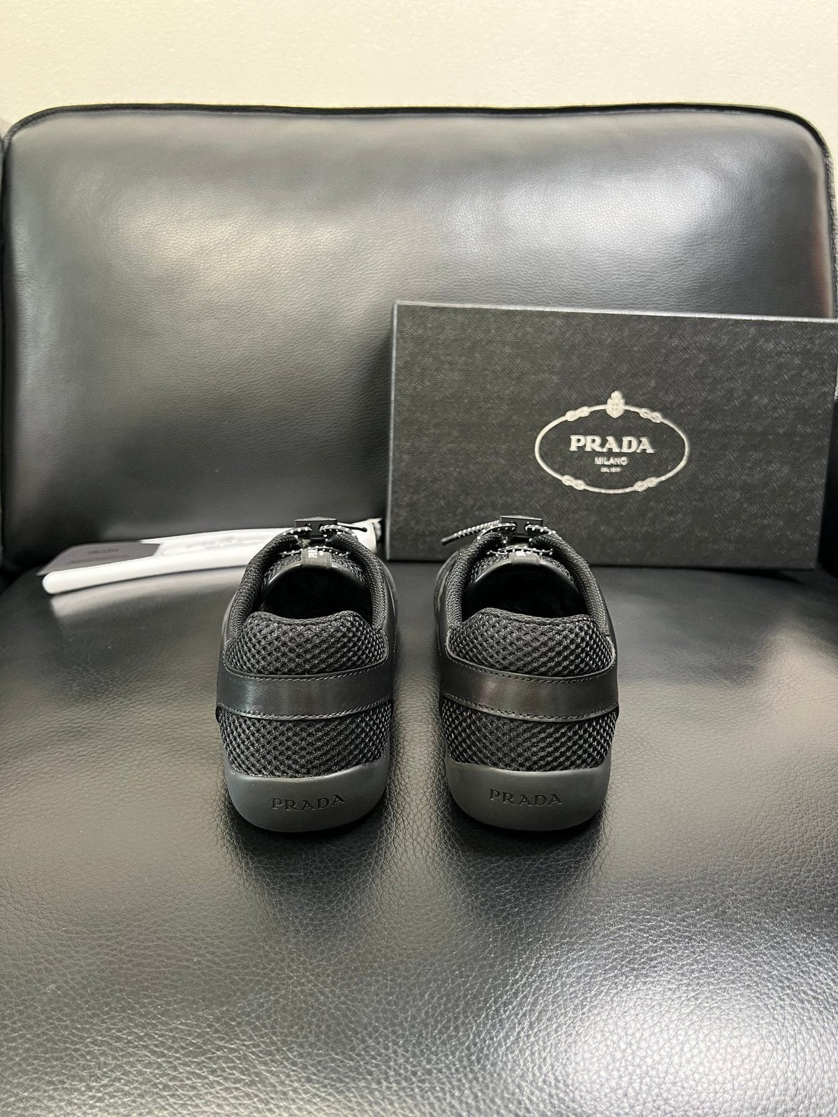 Prada Men's Black and Charcoal Gray Sneakers