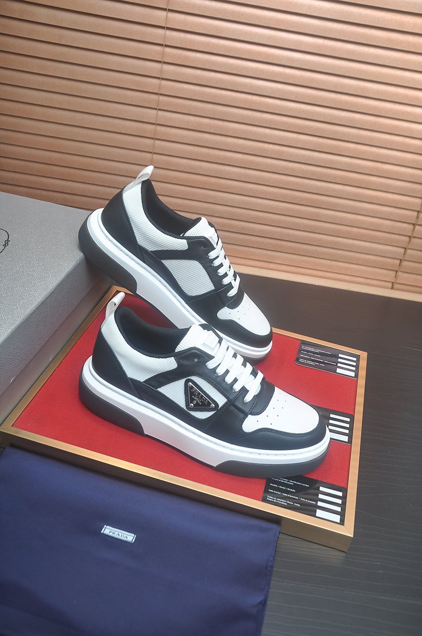 Prada Triangle Plaque Low-Top Sneakers - Leather Upper