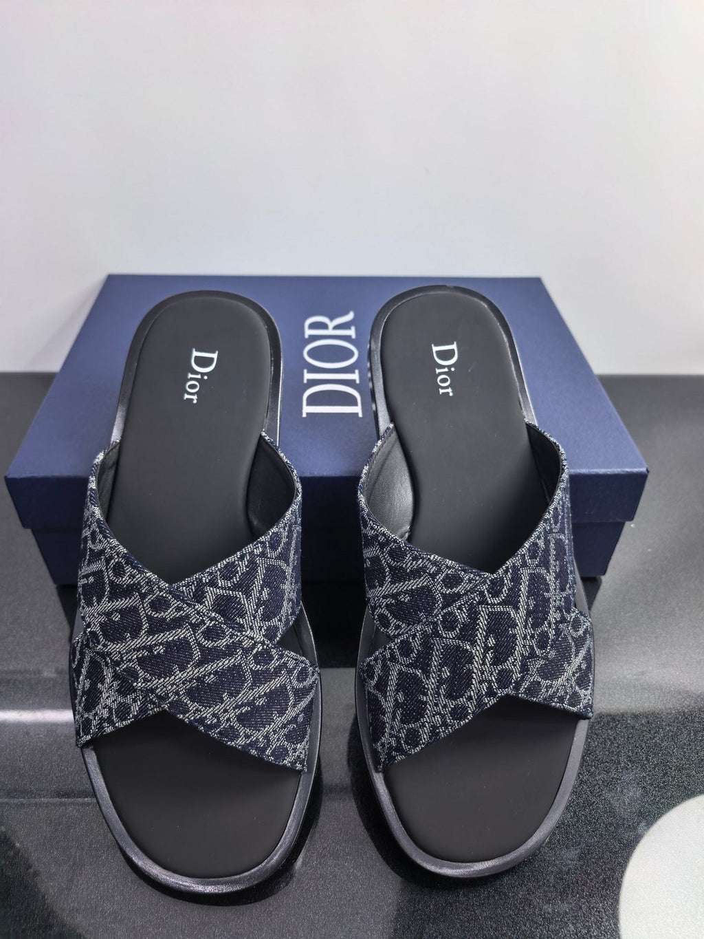 Dior Pattern Crossover Slide Sandals