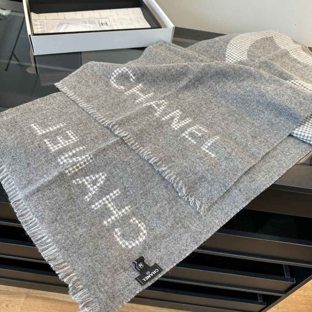 Chanel Houndstooth Fringe Scarf