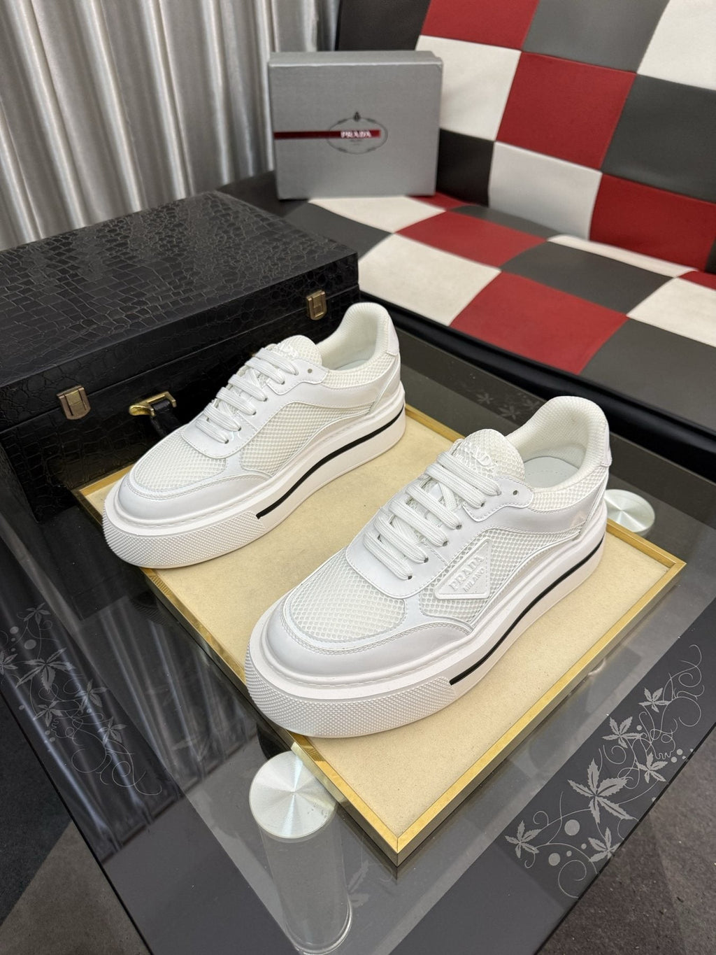Prada Men's Low-Top Sneakers - Side Stripe