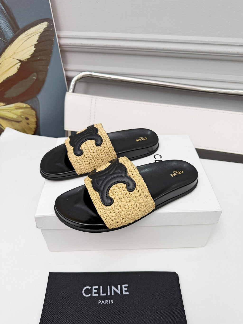 Celine Woven Emblem Slide Sandals