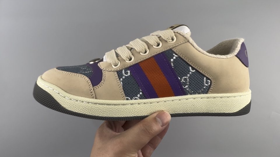 Gucci Beige Monogram Stripe Low-Top Sneakers