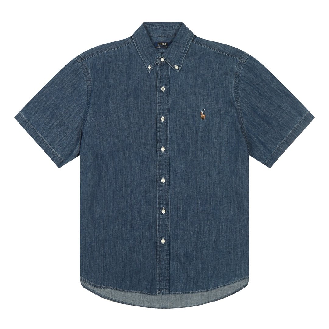 Ralph Lauren Slub Denim Short-Sleeve Button-Up Shirt