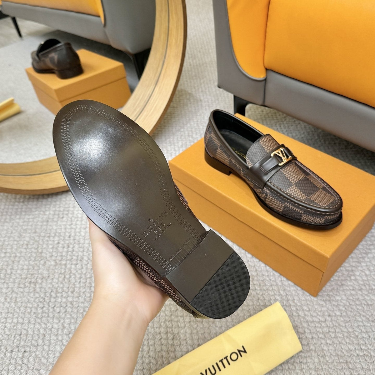 Louis Vuitton Men's Check-Pattern Buckle Loafers