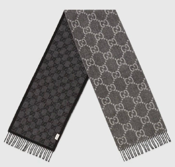 Gucci Black and Gray Fringed Scarf