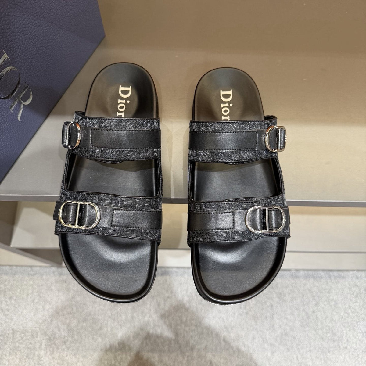 Dior Two-Strap Buckle Slide Sandals