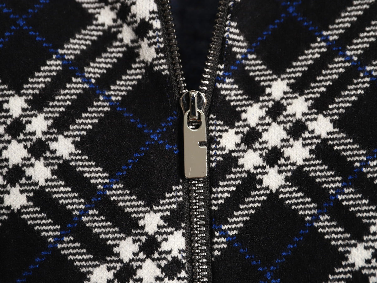 Burberry Diagonal-Check Zip Knit Cardigan - Black
