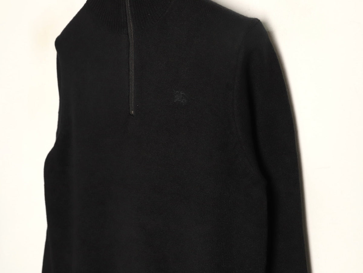 Burberry Equestrian Emblem Half-Zip Knit Sweater - Black